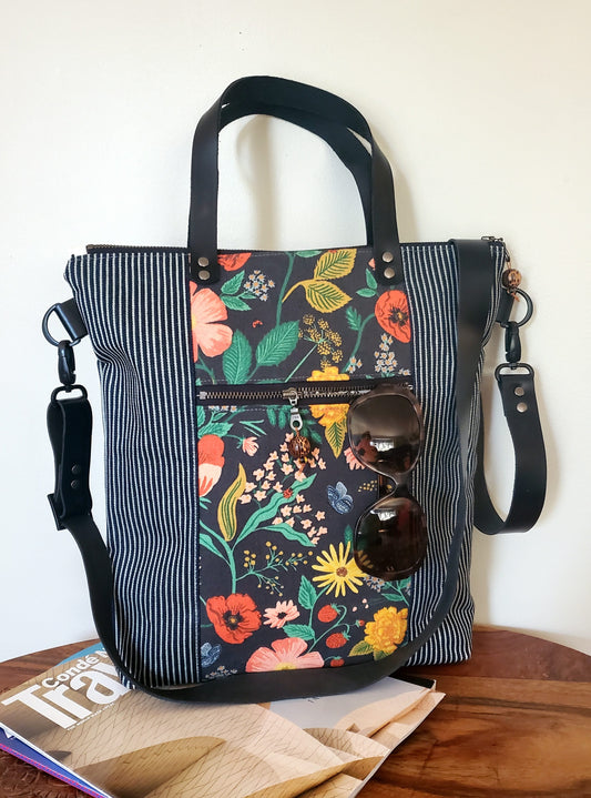 Rifle Paper Floral and Canvas Crossbody Tote Bag