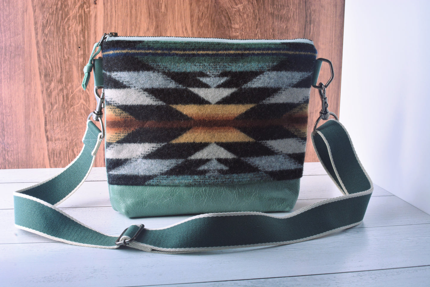 Pendleton wool and leather crossbody bag